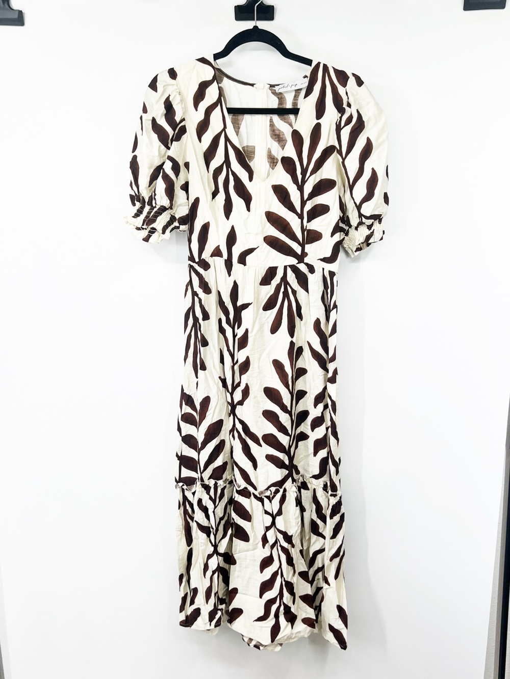 Petal & Pup Steele Puff Sleeve Midi Dress in Brown Palm - Picture 2 of 8
